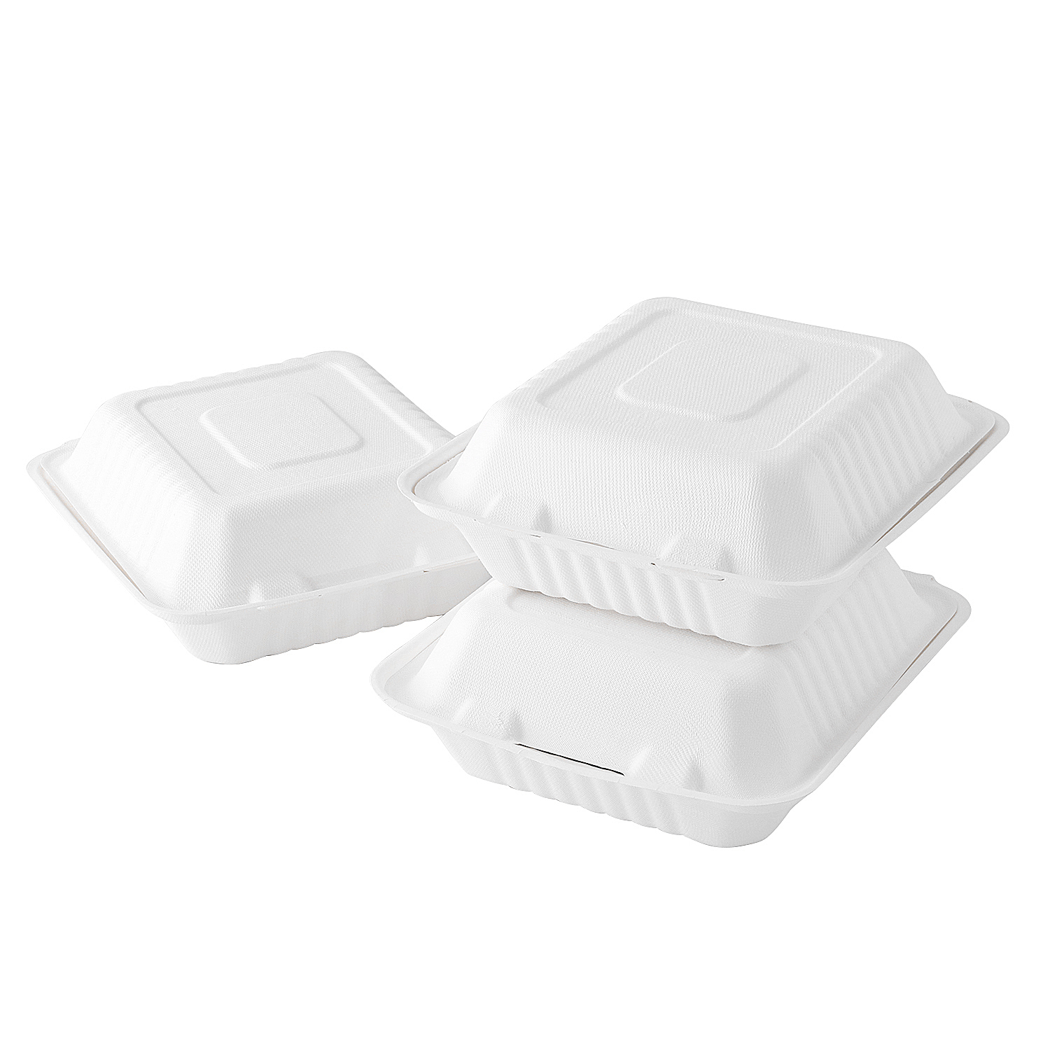 8"x8" x3'' Recyclable Bagasse Fast Food Clamshell Box